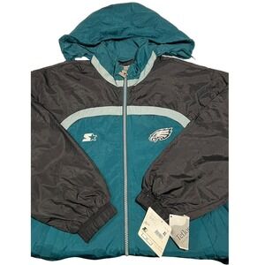 NWT‎ Vintage Starter Philadelphia Eagles Jacket XL Teal Black Hooded Full Zip